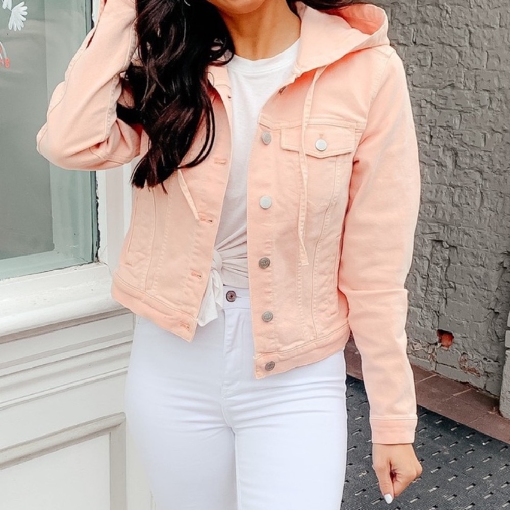 NWT LOFT Pink hooded denim jacket